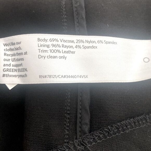 Eileen Fisher Hi-Lo Black Open Front Leather Trim Blazer Jacket - Picture 6 of 8